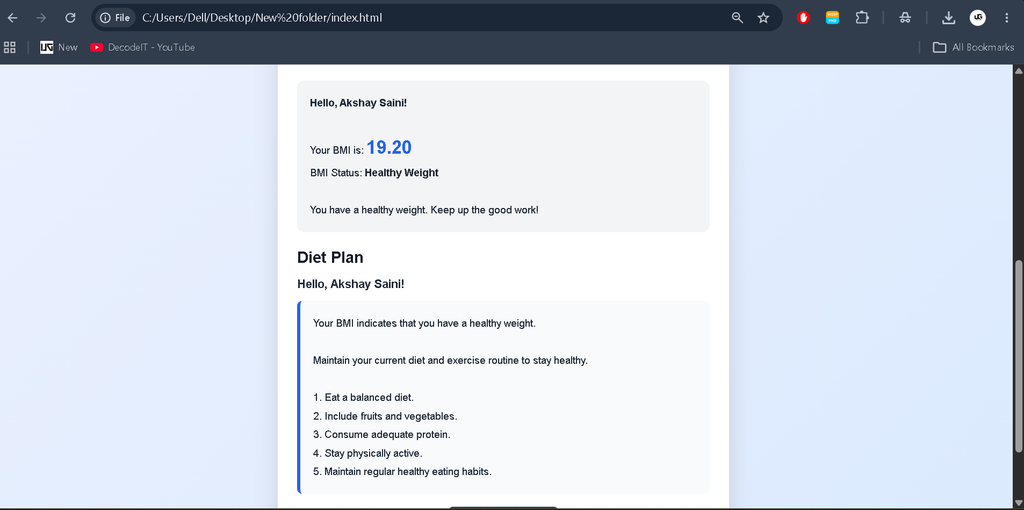 BMI Calculator Using HTML CSS and JavaScript