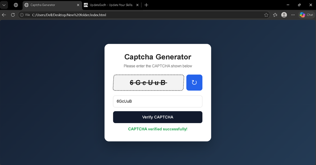 Captcha Generator Using HTML, CSS and JavaScript