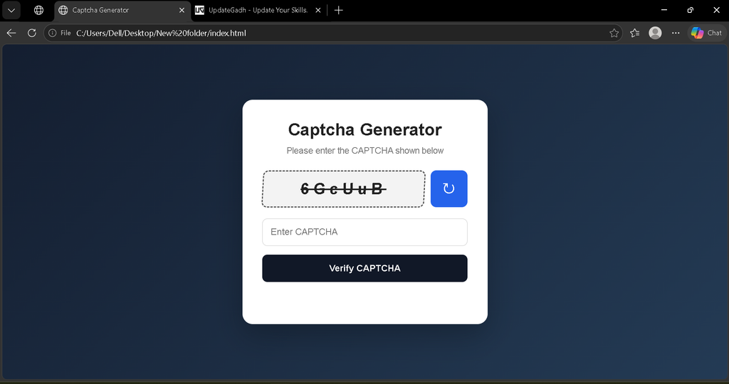 Captcha Generator Using HTML, CSS and JavaScript