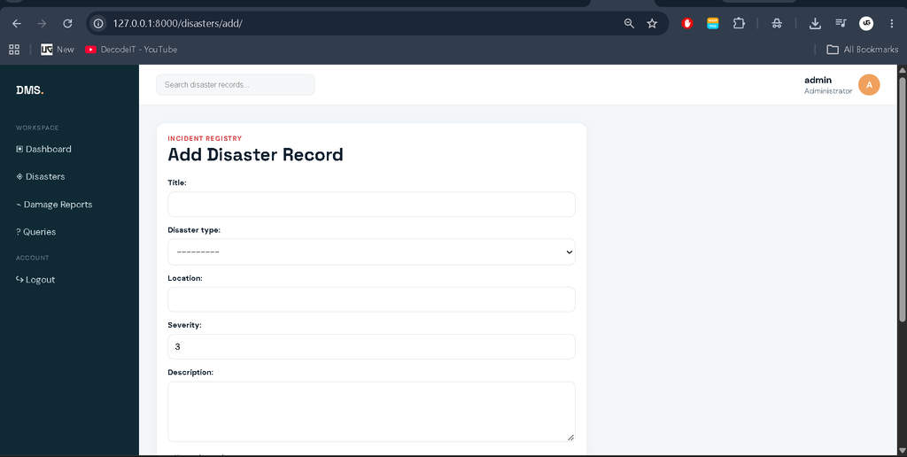 Disaster Management System Using Python and Django