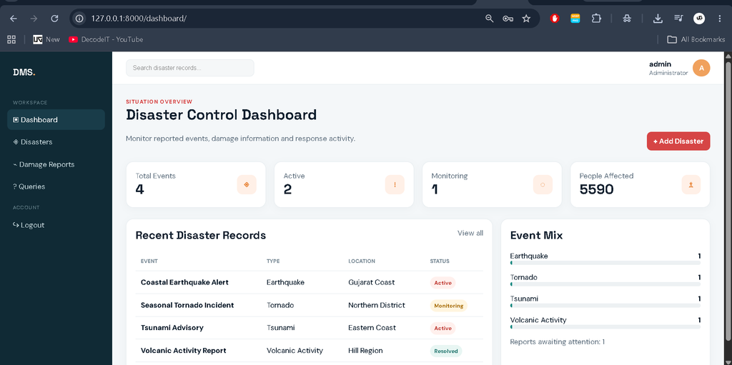 Disaster Management System Using Python and Django