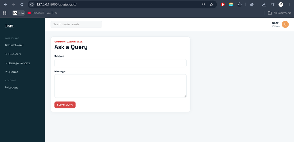 Disaster Management System Using Python and Django