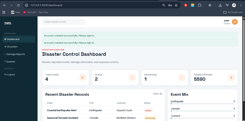 Disaster Management System Using Python and Django