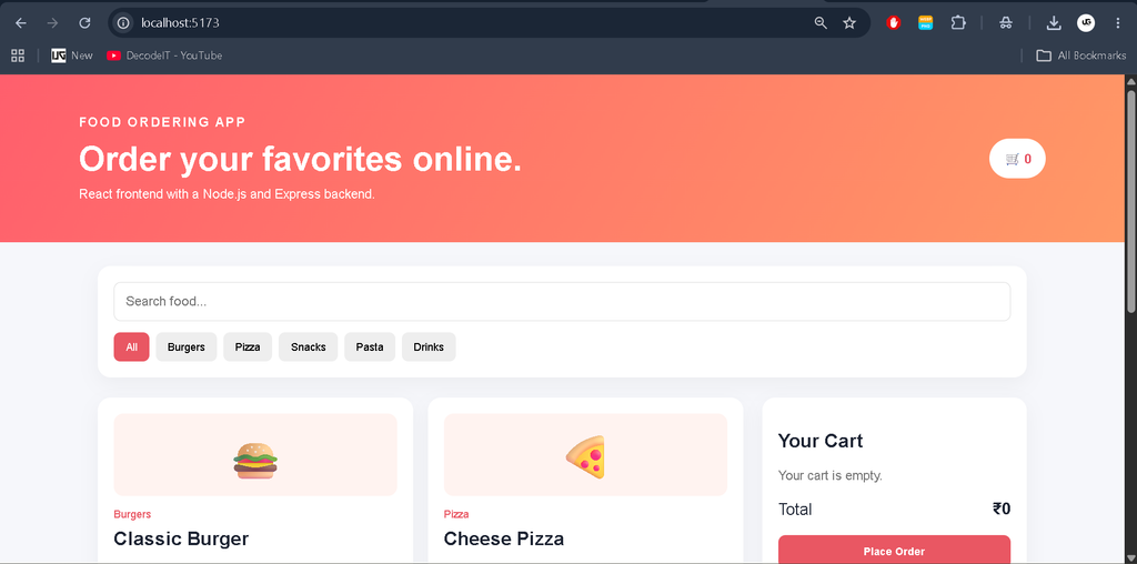 Food Ordering App in React Node.js Free Source Code