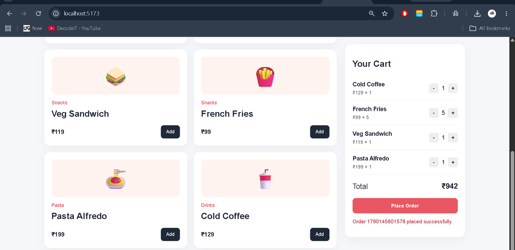 Food Ordering App in React Node.js Free Source Code