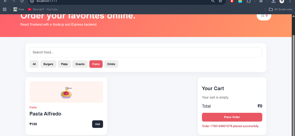 Food Ordering App in React Node.js Free Source Code