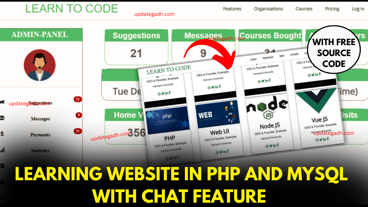 Learning Website In PHP and MySQL with Chat Feature Free Source Code