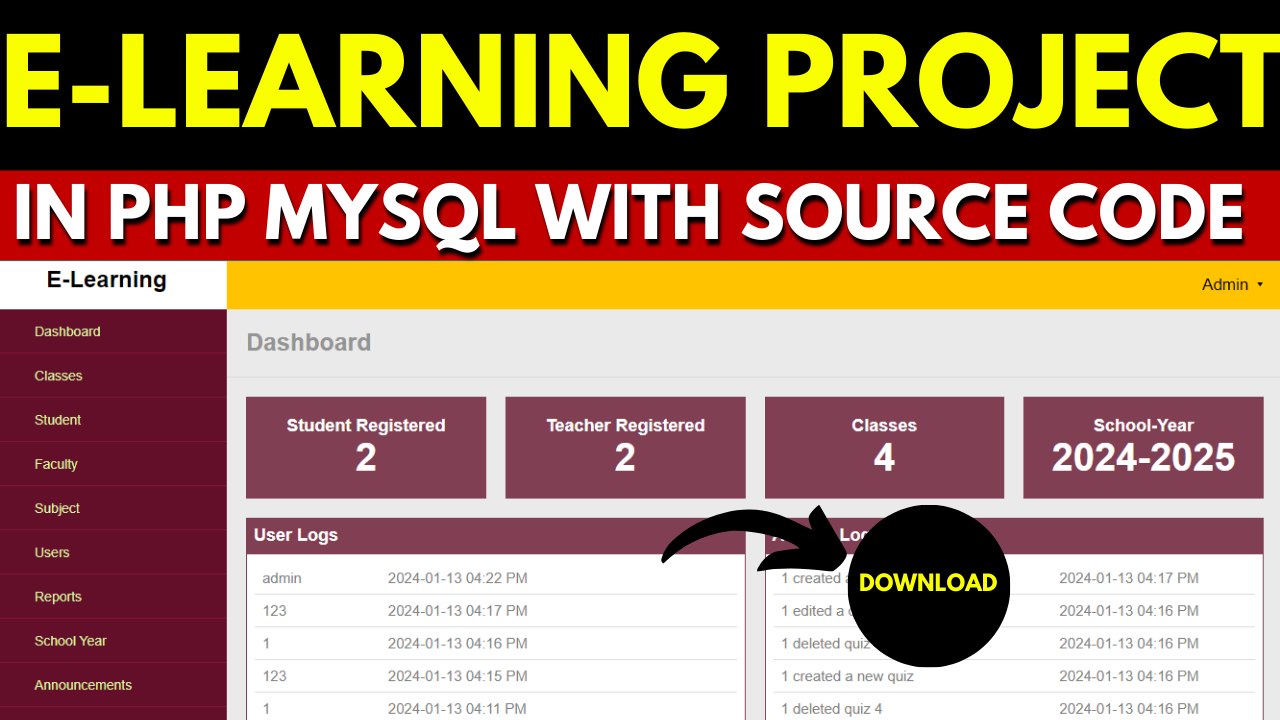 E-Learning Project in PHP MySQL with Source Code
