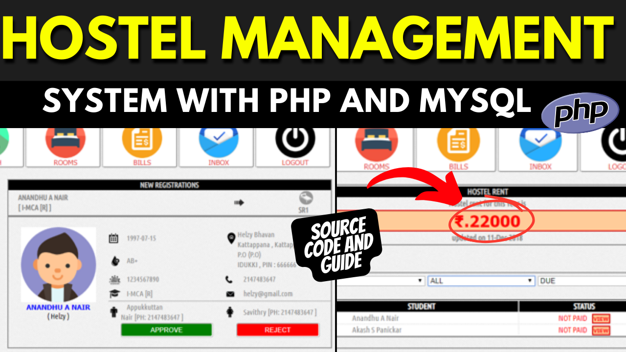 Hostel management system in PHP and MYSQL