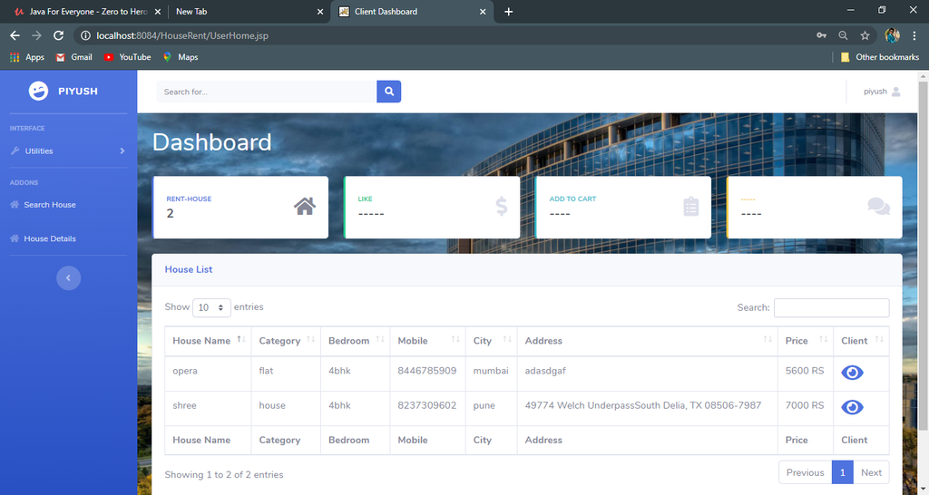 House Rental Portal Using Java JSP, Servlet, J2EE and MySQL