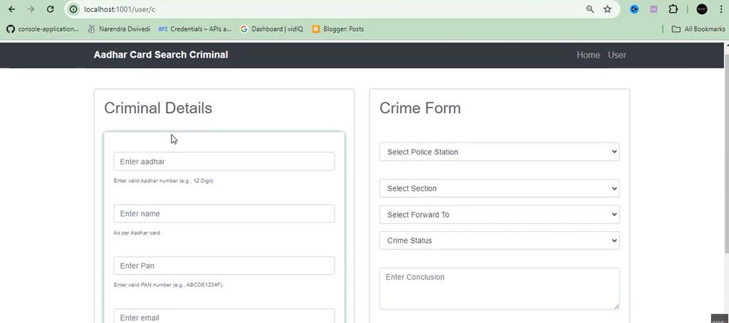 Online Criminal Record Portal using Spring Boot Hibernate, MySQL, J2EE
