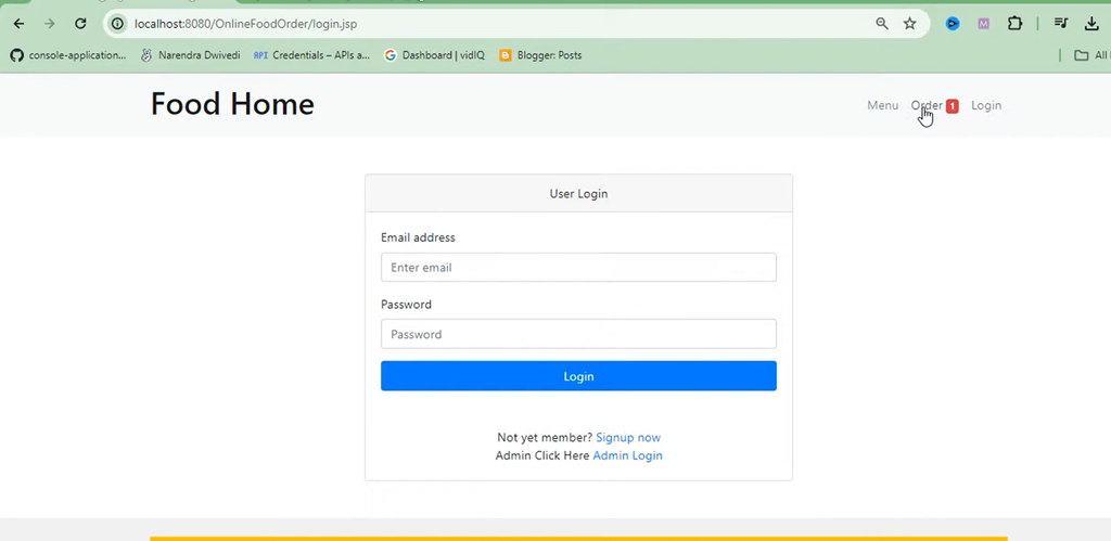 Food Ordering System Using Java JSP, Servlet, J2EE and MySQL