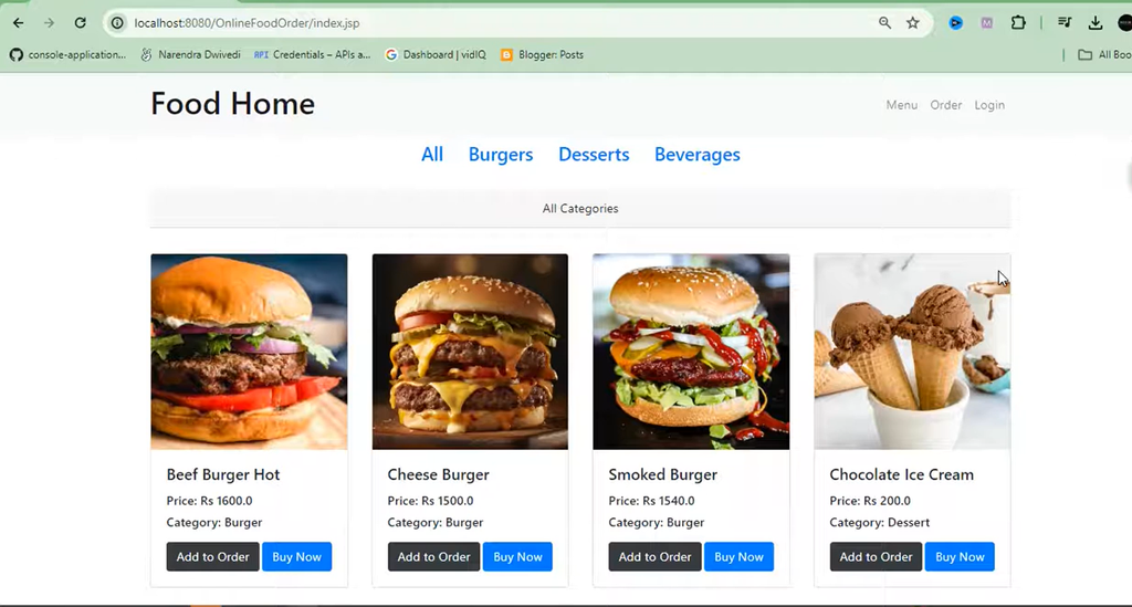 Food Ordering System Using Java JSP, Servlet, J2EE and MySQL