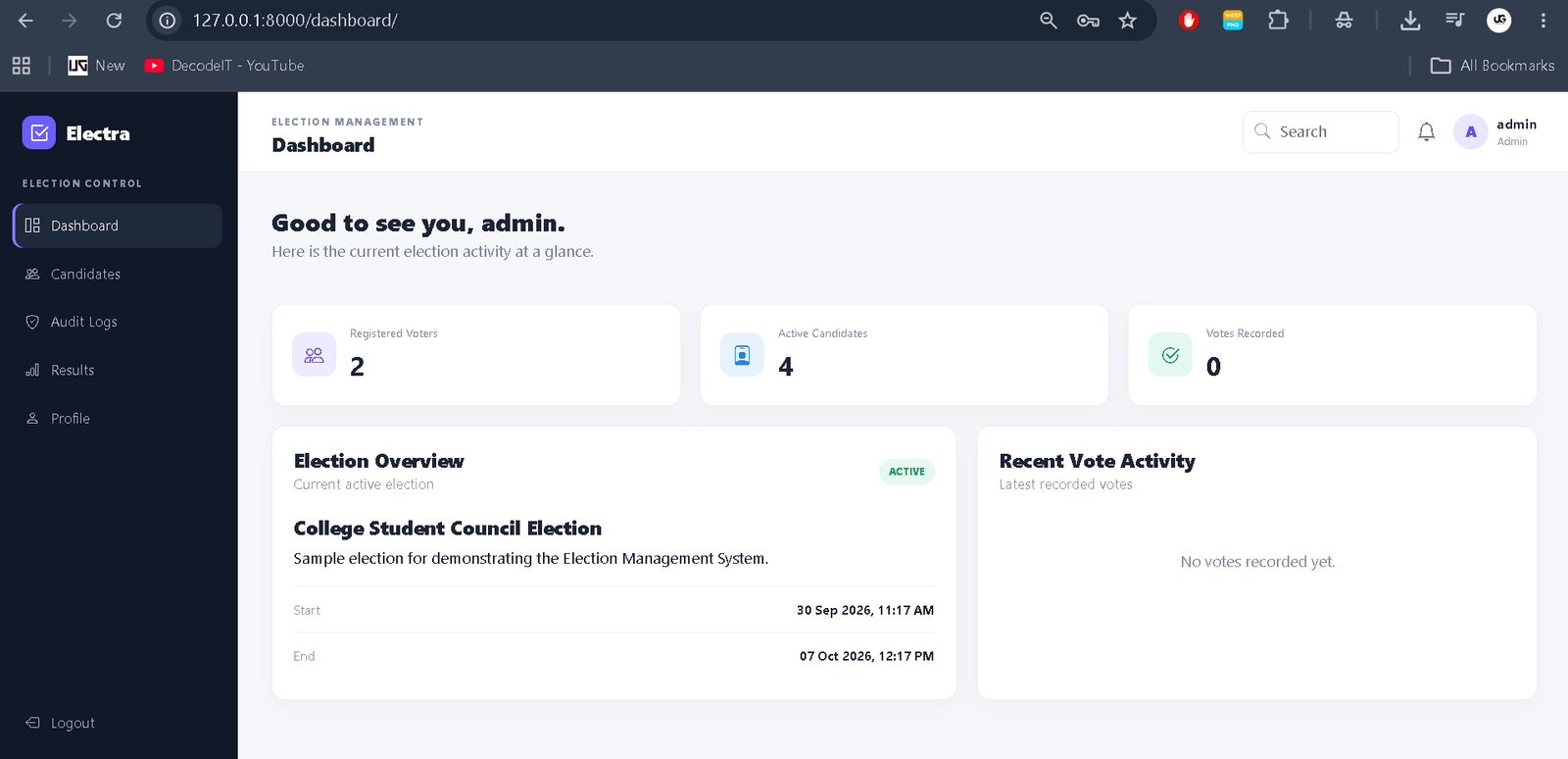 Election Management System Using Python Django and SQLite