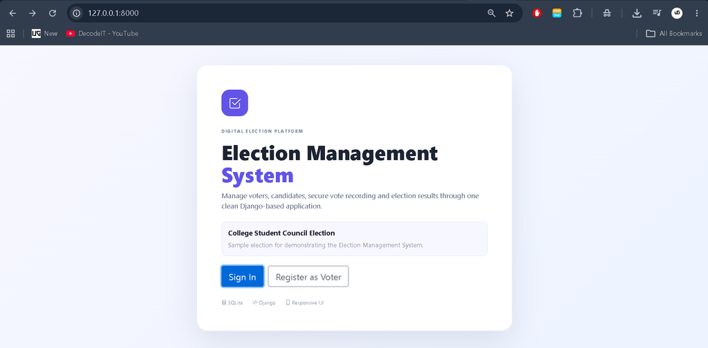 Election Management System Using Python Django and SQLite