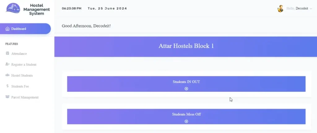 Hostel Management System Project in PHP and MySQL