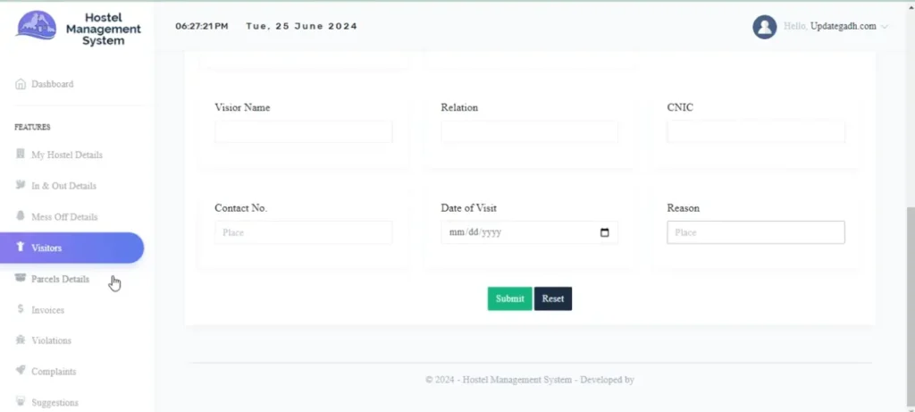 Hostel Management System Project in PHP and MySQL