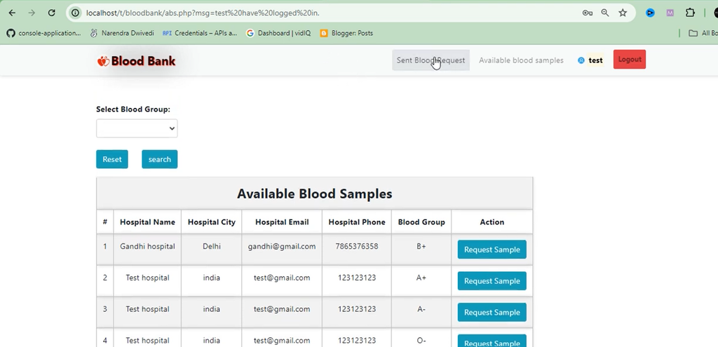 Blood Bank Management System in PHP and MySQL