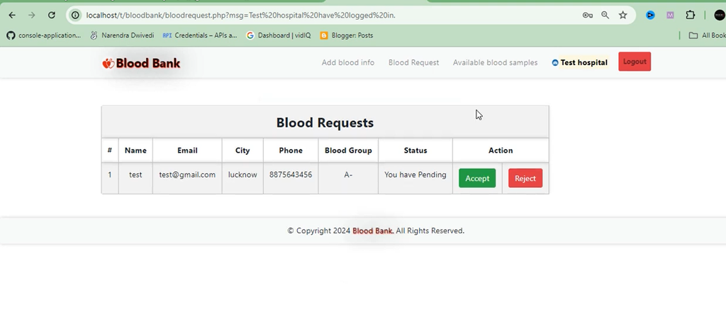 Blood Bank Management System in PHP and MySQL
