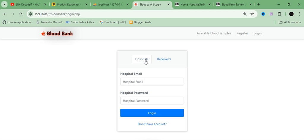 Blood Bank Management System in PHP and MySQL