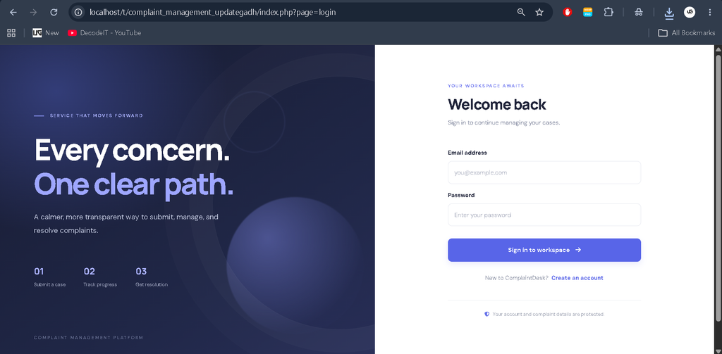 Complaint Management System in PHP and MySQL -Login