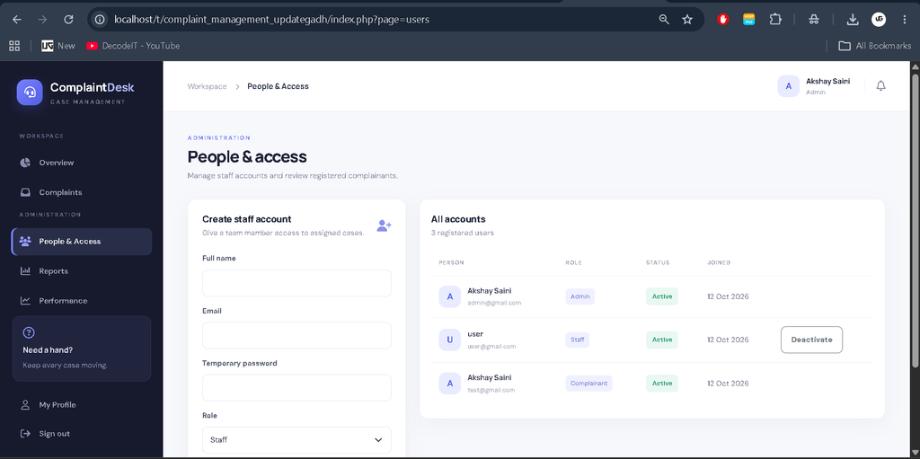 Complaint Management System in PHP and MySQL-Admin Panal 2