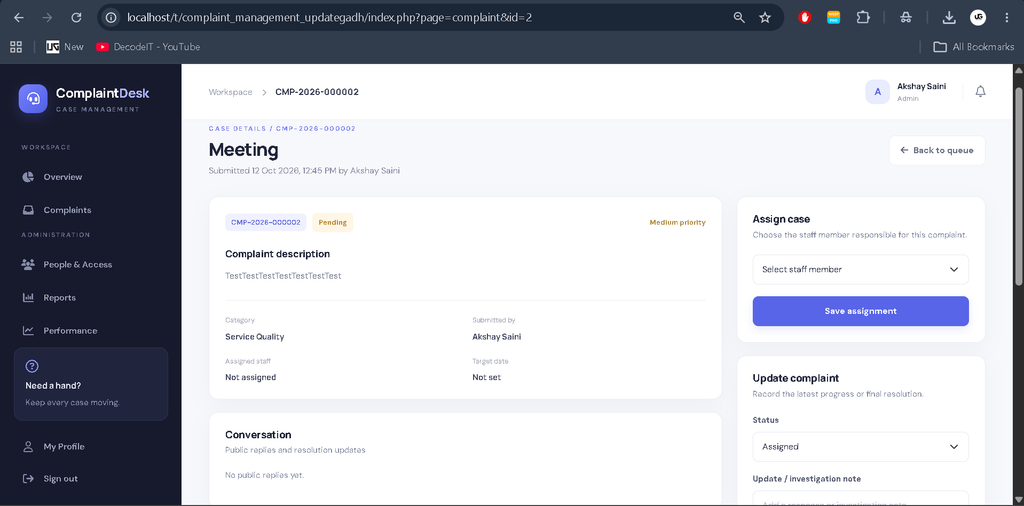 Complaint Management System in PHP and MySQL-Admin Panal 1