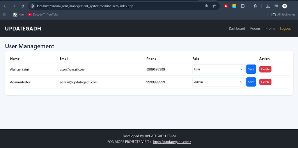 Room Rent Management System Using PHP and MySQL