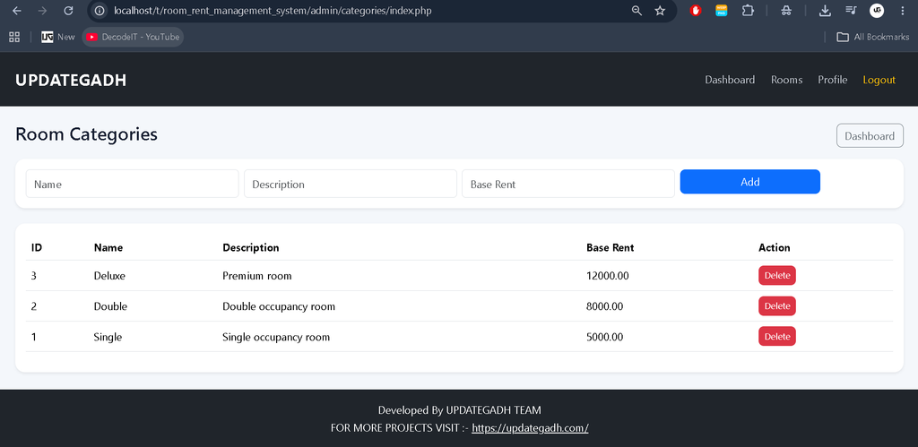 Room Rent Management System Using PHP and MySQL
