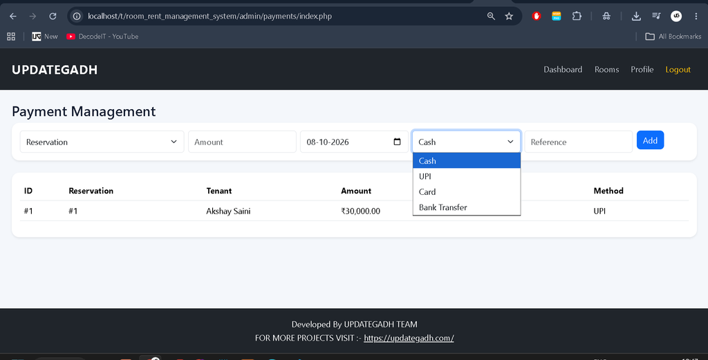 Room Rent Management System Using PHP and MySQL