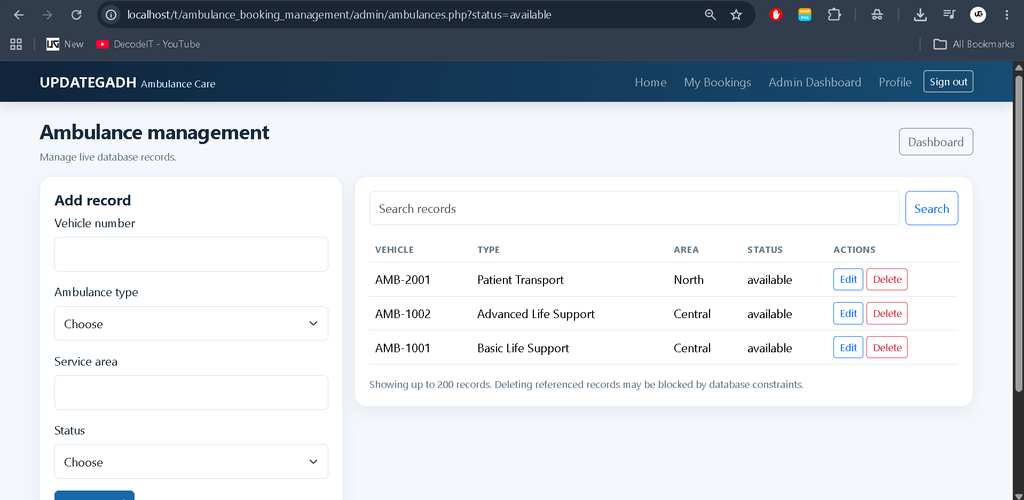 Ambulance Booking Management System Using PHP and MySQL