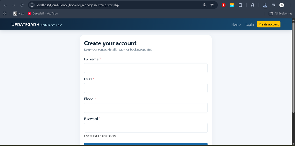 Ambulance Booking Management System Using PHP and MySQL