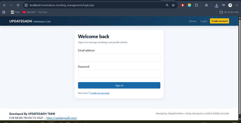 Ambulance Booking Management System Using PHP and MySQL
