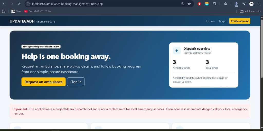 Ambulance Booking Management System Using PHP and MySQL