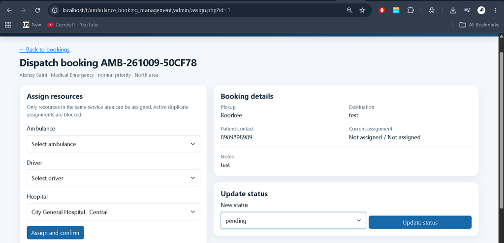 Ambulance Booking Management System Using PHP and MySQL