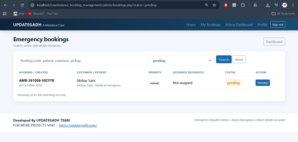 Ambulance Booking Management System Using PHP and MySQL
