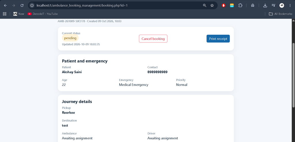 Ambulance Booking Management System Using PHP and MySQL