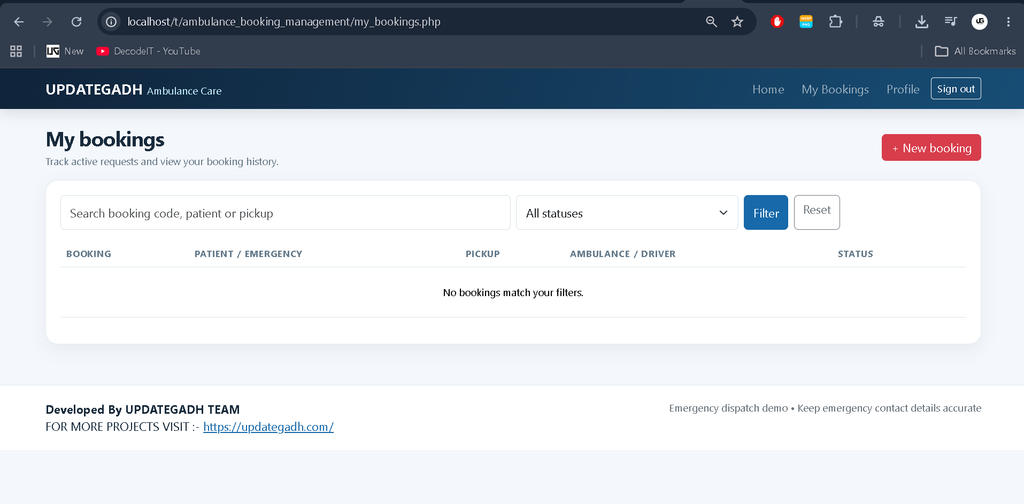 Ambulance Booking Management System Using PHP and MySQL