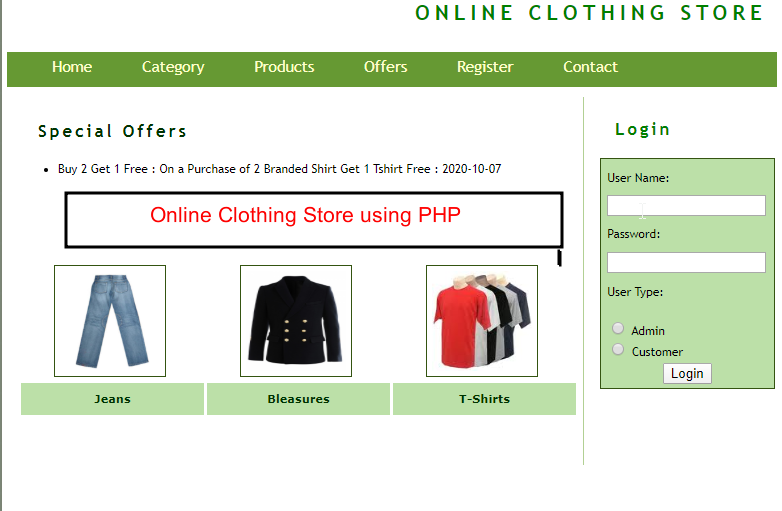 Online Clothing Store using PHP