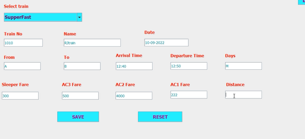 Railway Reservation System in java