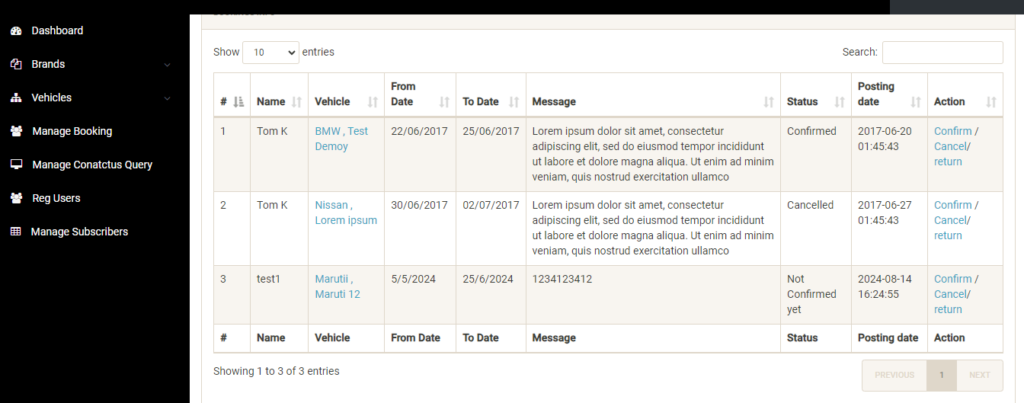 Car Rental System Using PHP and MySQL