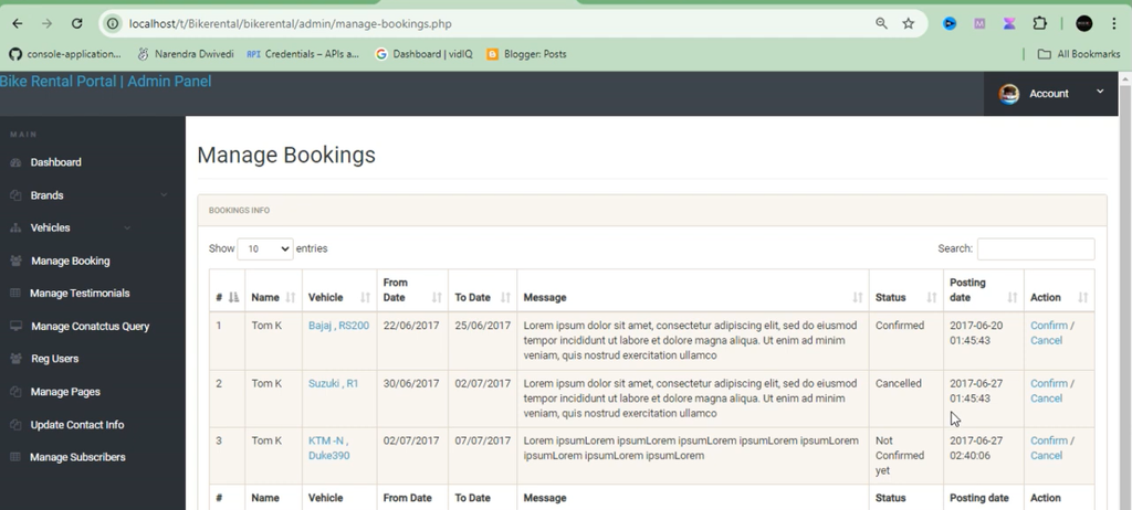 Online Bike Rental Management System Using PHP and MySQL