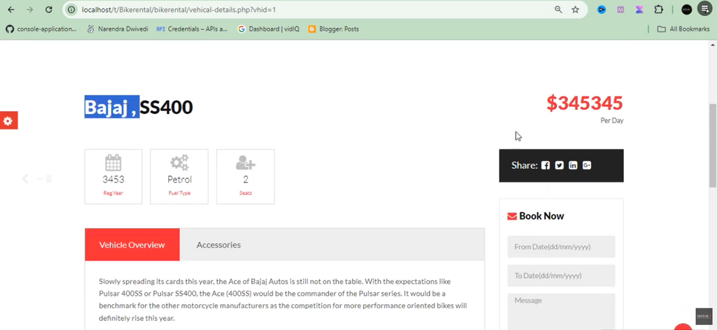 Online Bike Rental Management System Using PHP and MySQL