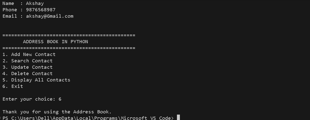 Create Address Book in Python with Source Code