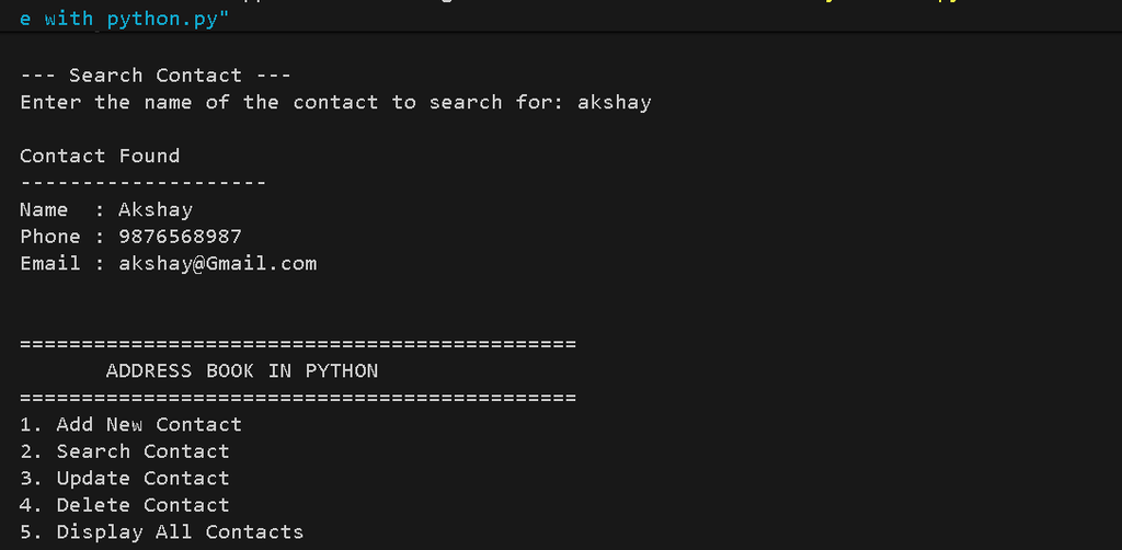 Create Address Book in Python with Source Code
