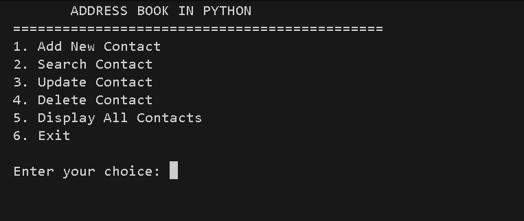 Create Address Book in Python with Source Code