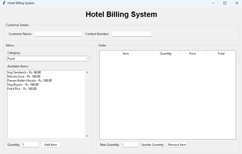 Hotel Billing System in Python With Source Code