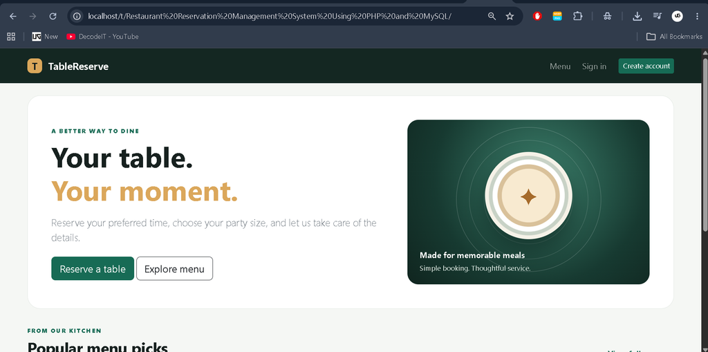 Restaurant Reservation Management System Using PHP and MySQL