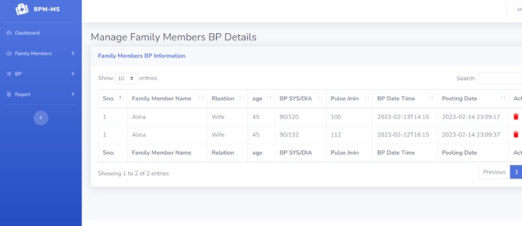 Blood Pressure Monitoring Management System