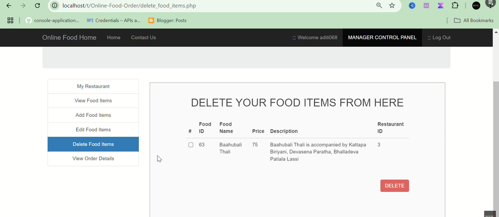 Online Food Order System in PHP